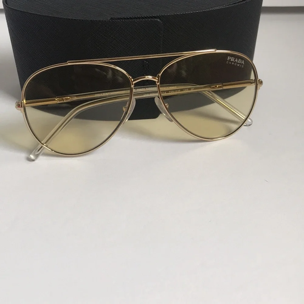 New Authentic PRADA SPR66X – ZVN01F Aviator Sunglasses - Yellow Lenses
